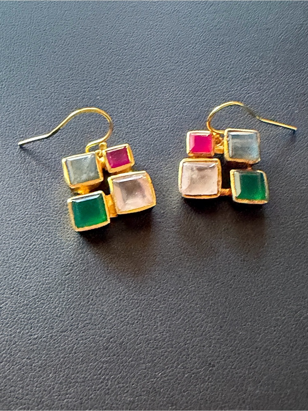 Novica Neetu Barathi Design Sterling Silver 18 Kt Gold Gemstone Dangle Earrings